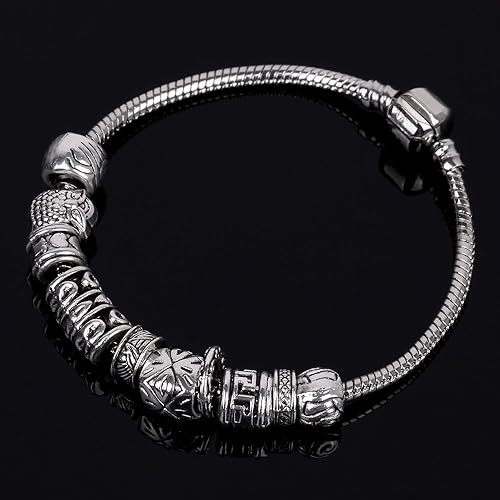 Miniatura 3 de RUBYCA Cuentas sueltas de color plateado tibetano y 1 pulsera europea de 8.3 pulgadas