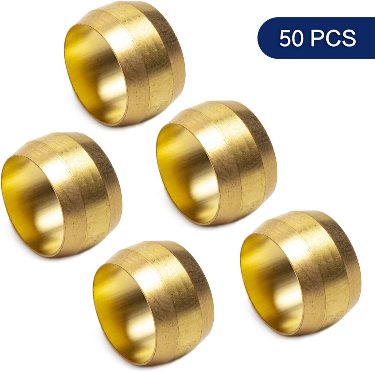 LTWFITTING 7/16-Inch Brass Compression Sleeves Ferrules, Brass Compression Fitting(Pack of 50)