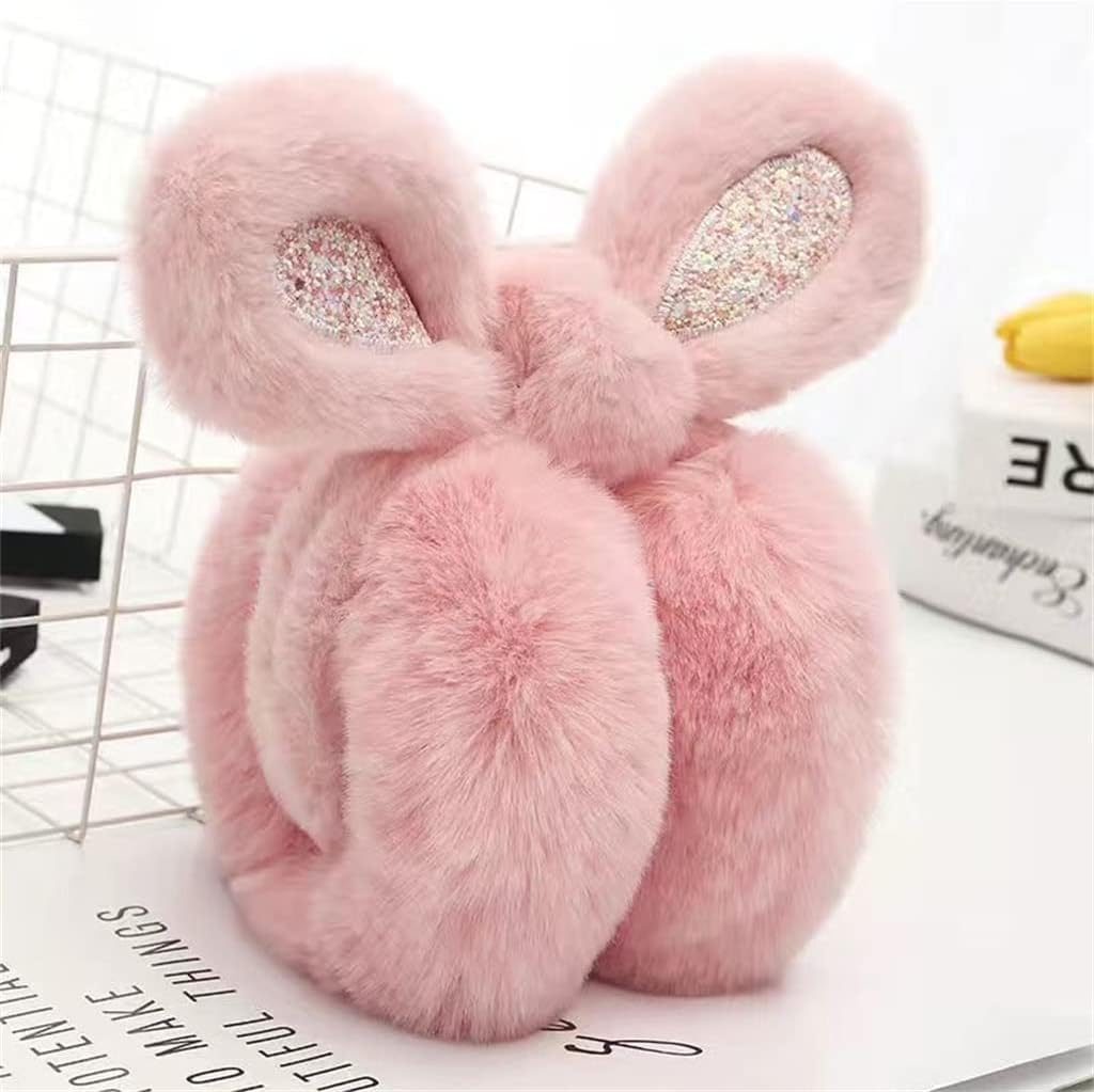 Snow Sprout Powder Winter Earmuffs For Women Cute Rabbit Ears Warm Earflaps Thicken Furry Fold Ear Muffs Cover Protector Solid Letter