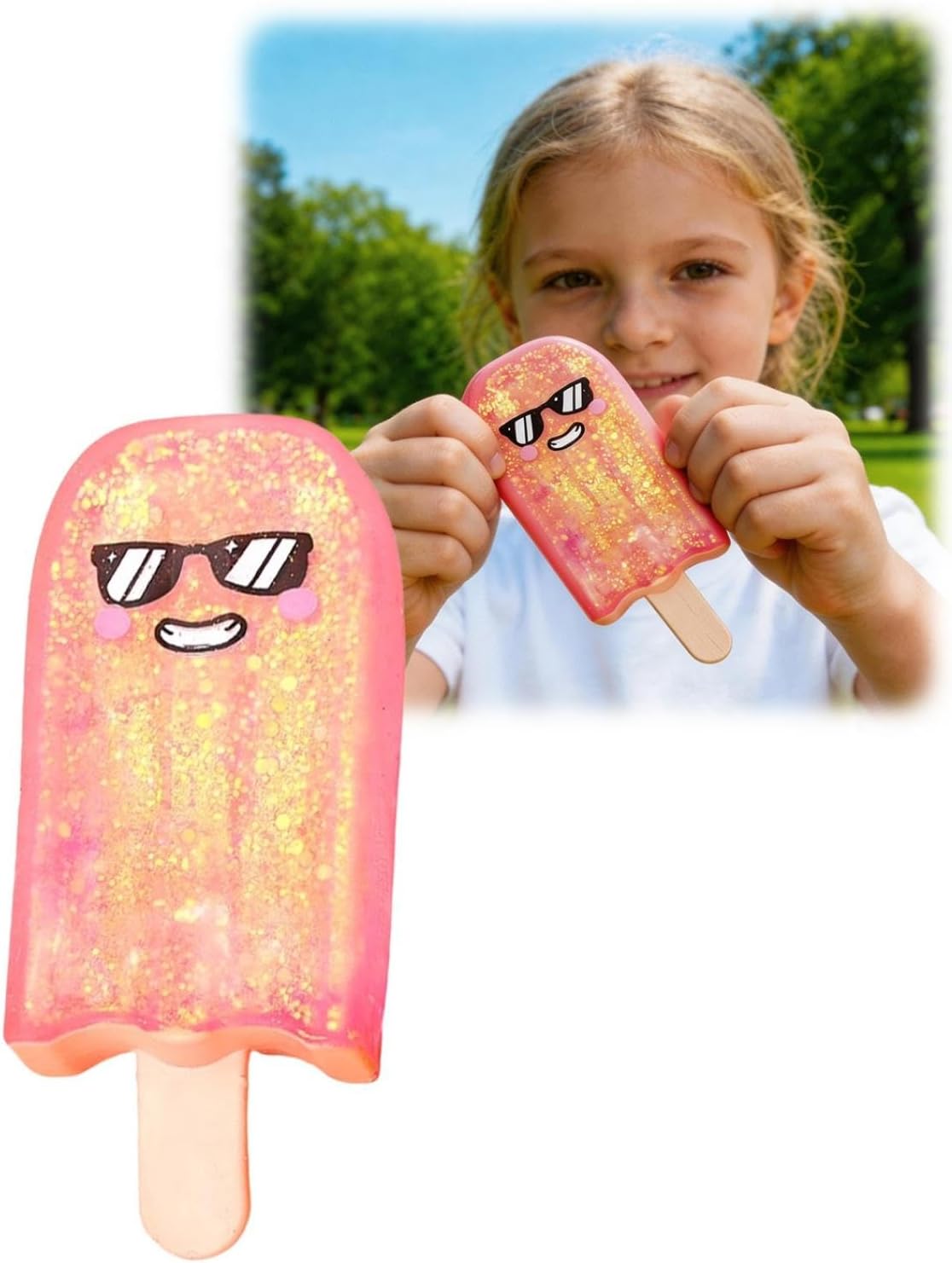 Ice Cream Squeeze Squishy, Summer Sensory Stress Relief, Emotional Ice Sensory Stress Slow Rising for Kids and AdultsEaster Basket Stuffers Party Favors (Pink)
