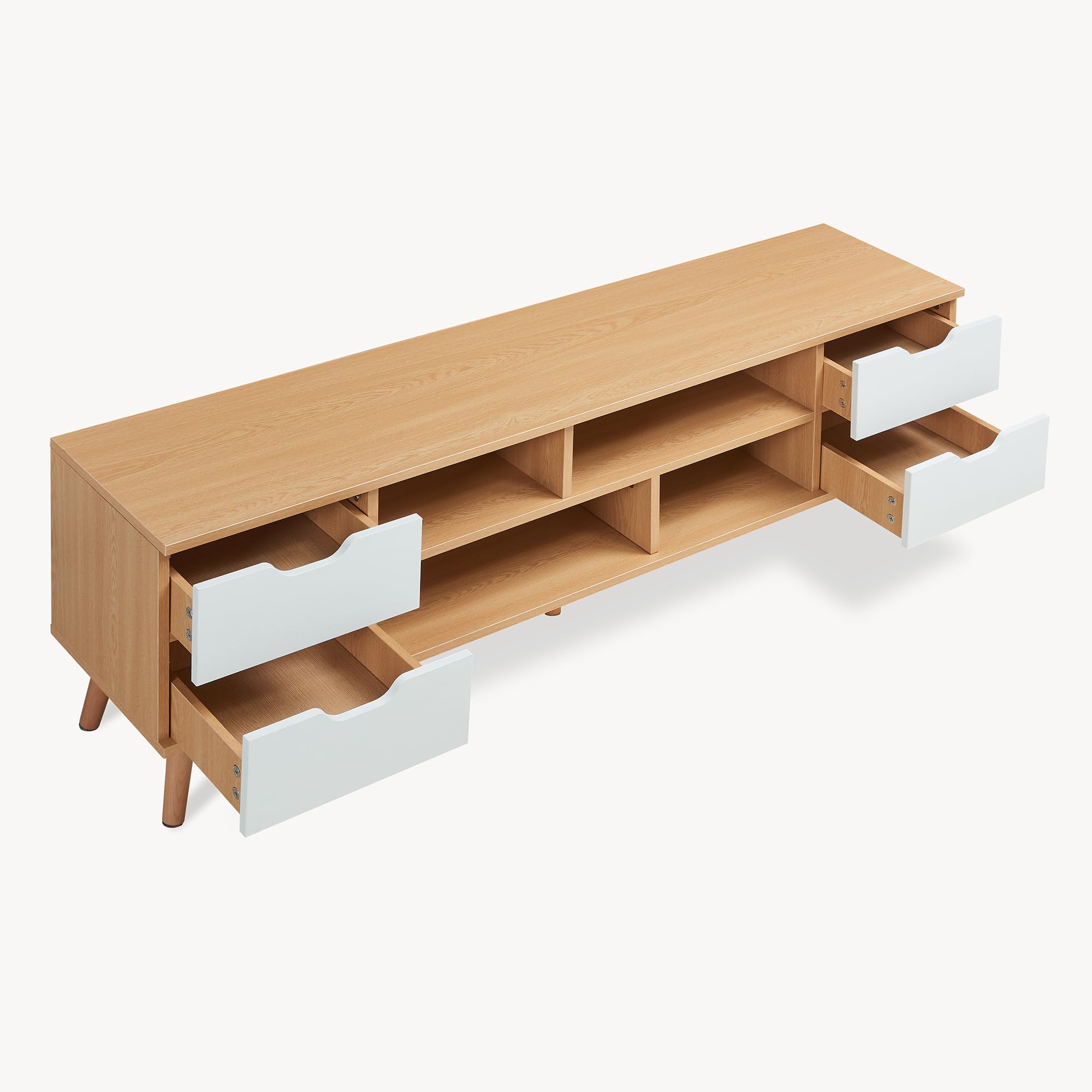[en.casa] Mobile Porta TV con 4 Cassetti e Scomparti Vani Portaoggetti Stand Multimediale Mobile Contenitore per Soggiorno Camera da Letto Studio 140 x 30 x 45 cm - Effetto Rovere/Bianco