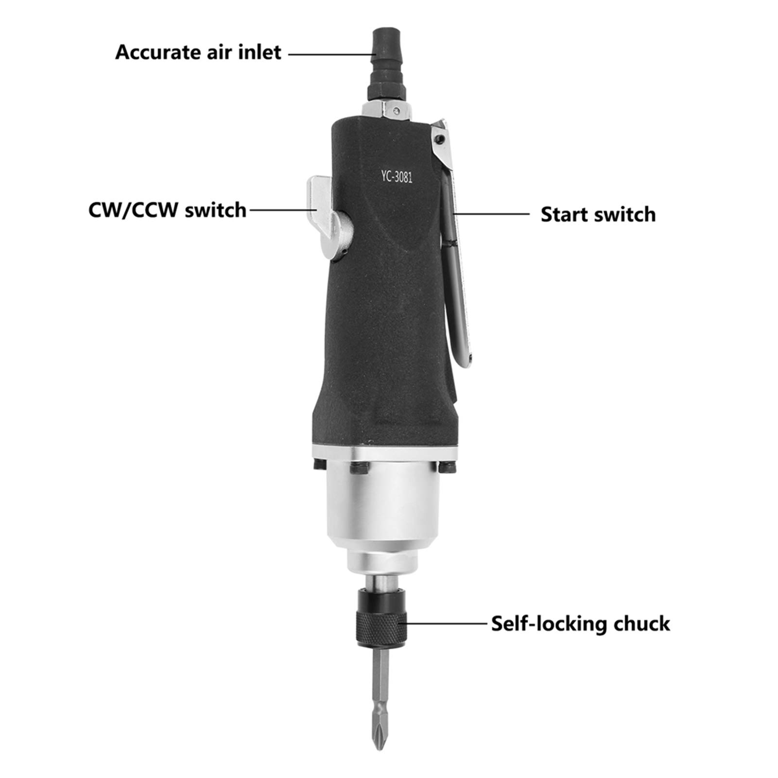 Cacciavite Pneumatico Manico Dritto Grado Industriale 9500 Giri/min Strumento di assemblaggio Coppia 80 N M Struttura a Doppio Martello per Assemblaggio di Mobili Meccanico (Stile UE)