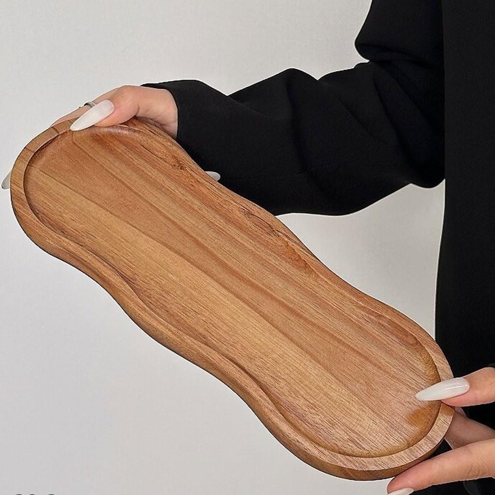 Lot De 2 Plateaux De Service Rectangulaires en Bois, Élégants Plateaux À Bijoux pour Présenter Aliments, Légumes Fruits.
