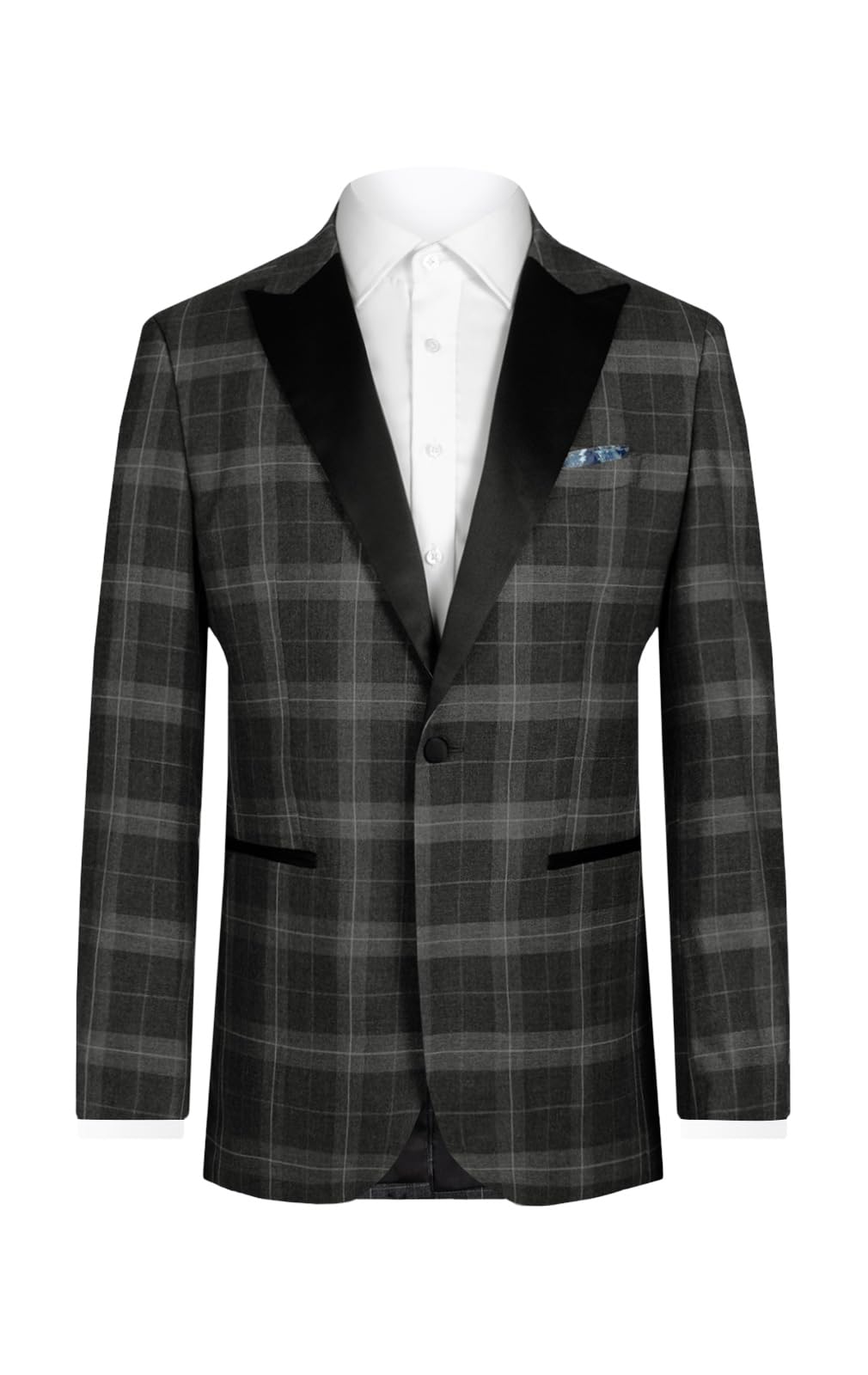 Dobell Mens Grey Tartan Check Tuxedo Dinner Jacket Regular Fit Peak Lapel-52R