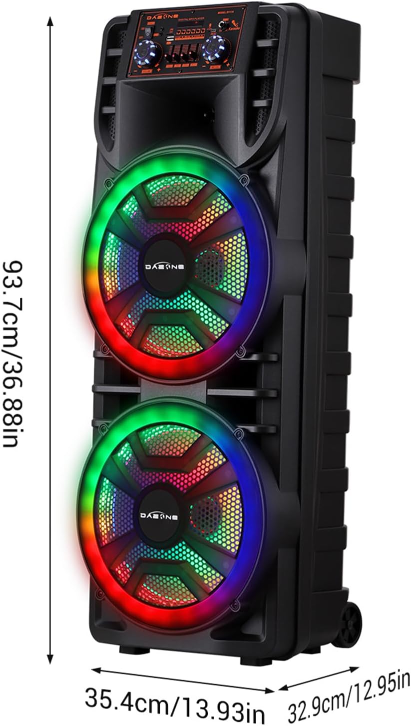 Wireless Bluetooth Party Speaker with Dual 12 Inches Woofers, Portable Karaoke Speaker System, Microphone & Remote, RGB LED Lights, Karaoke Machine with Bass, AUX/USB/TF/TWS/Echo, FM Radio