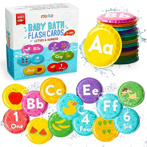 Image of merka Bath Books for Toddlers Bath Letters and Numbers for Toddlers Set of 36 Floating Flashcards ABCs and Numbers Learning Activities for Babies and Preschool Kids