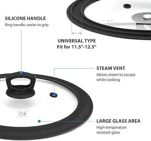 Miniatura 2 de Tapa universal de vidrio templado ventilado para sartén con borde de silicona resistente al calor, tapa de salpicaduras de microondas, apta para