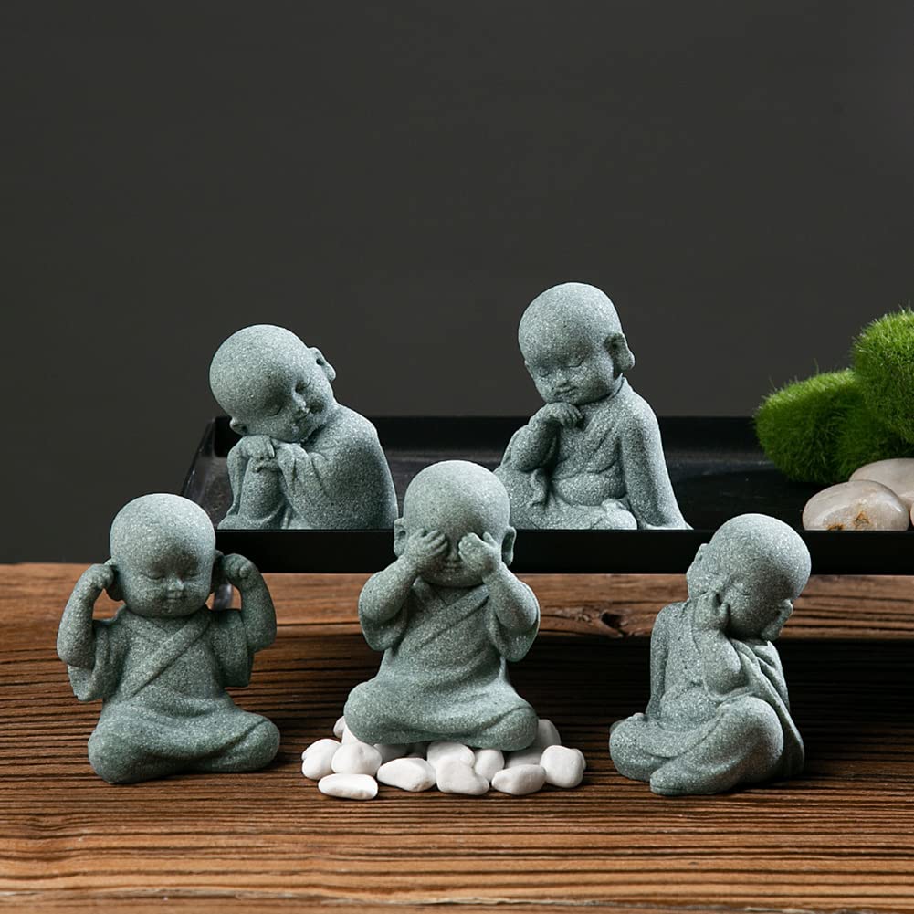 ZYWUOY Lot de 6 décorations en résine pour aquarium - Petit Bouddha de la sagesse - Bonsaï - Collines artificielles, paysage, statues de Bouddha