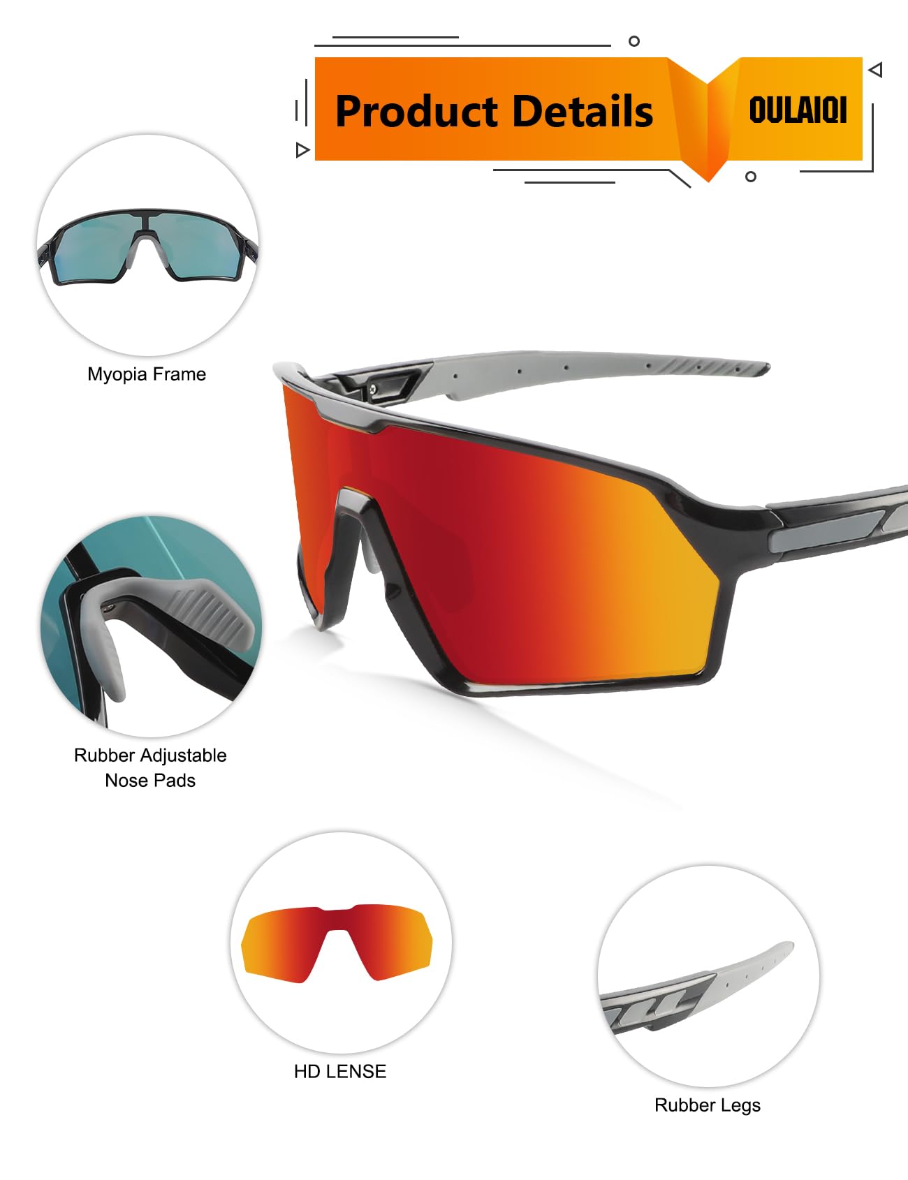 OULAIQI Gafas de sol deportivas ligeras para hombres y mujeres, UV400, lentes de sol de ciclismo para béisbol, correr, ciclismo, deportes al aire libre
