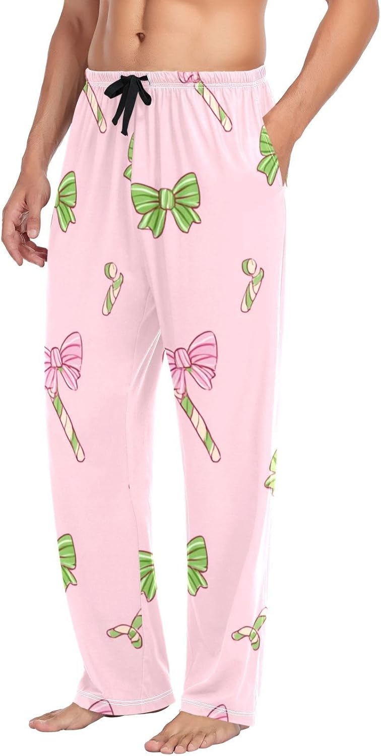 susiyo Christmas Pink Green Bow Mens Pajama Pants Loose Fit Thin Pj Bottoms for Men