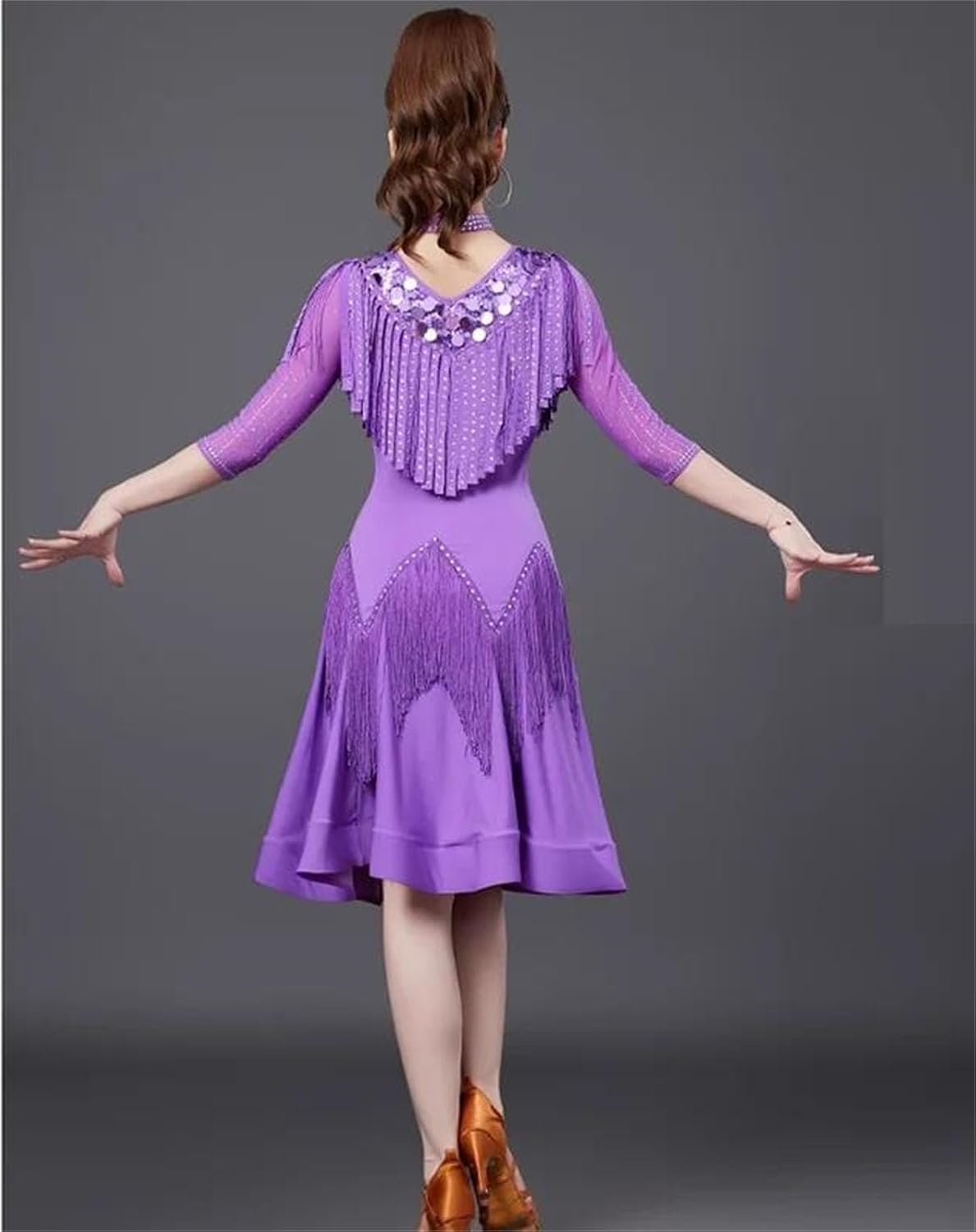 Women Latin Dance Performance Dress Winter Senior Tassel Outfit Adult Competition Stage Dance Wear