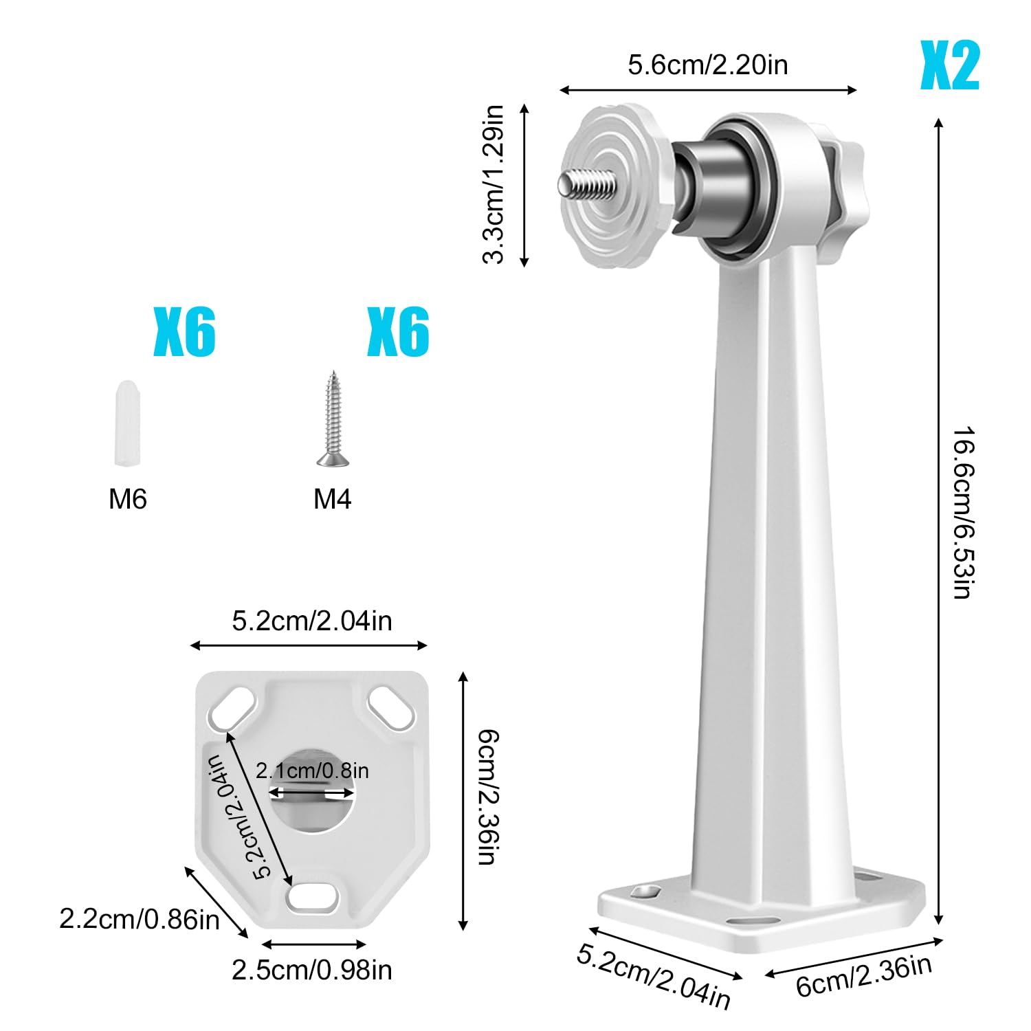 Telecamera 2 Pezzi Staffa di Sorveglianza da Parete, kąt rozrządu obrotowego w 360° Supporto Telecamera w Lega di Alluminio, può Essere Montato a Parete, instalacja pionowa (biała)