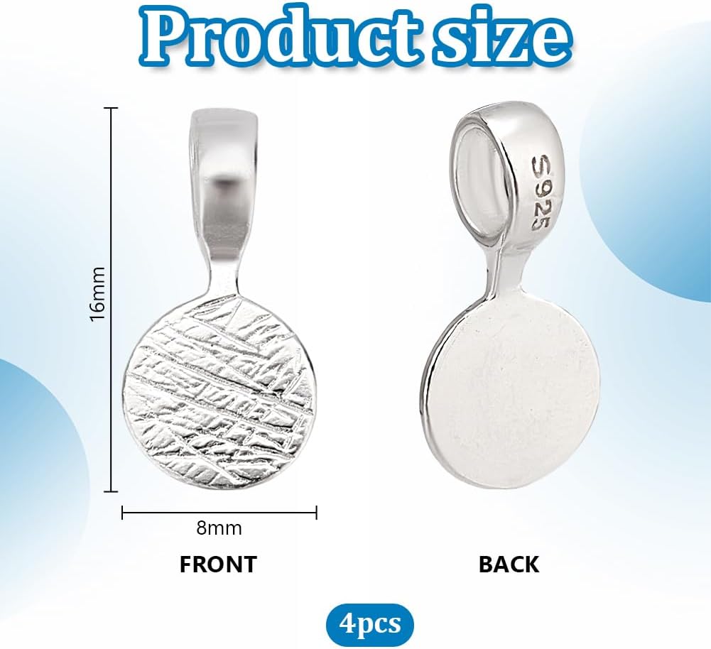 PH PandaHall 4pcs 925 Sterling Silver Glue on Bails Pendants, 16x8mm Flat Pad Bails Charms Small Pendant Bails Connector Hanger Pendant Chain Bails for Earring Necklace Jewelry Making - Image 4