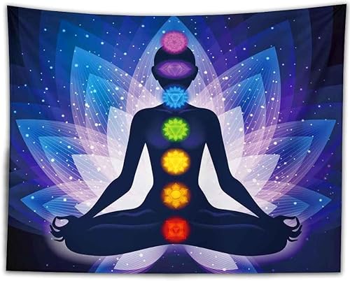 Miniatura 5 de BULOR Tapiz de siete chakras, meditación Zen Yoga Lutos Mandala Galaxy Fondo colgante de pared para dormitorio, hogar, sala de estar, dormitorio, 60