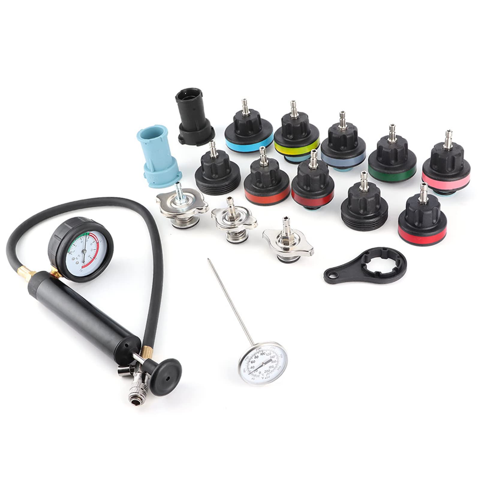 Kit de Probador de Fugas de de Refrigeración de Coche Preciso de 18 Piezas, Probador de Radiador, Detector de Fugas de Tanque de Agua para Uso en Taller de Garaje, Duradero y Resistente