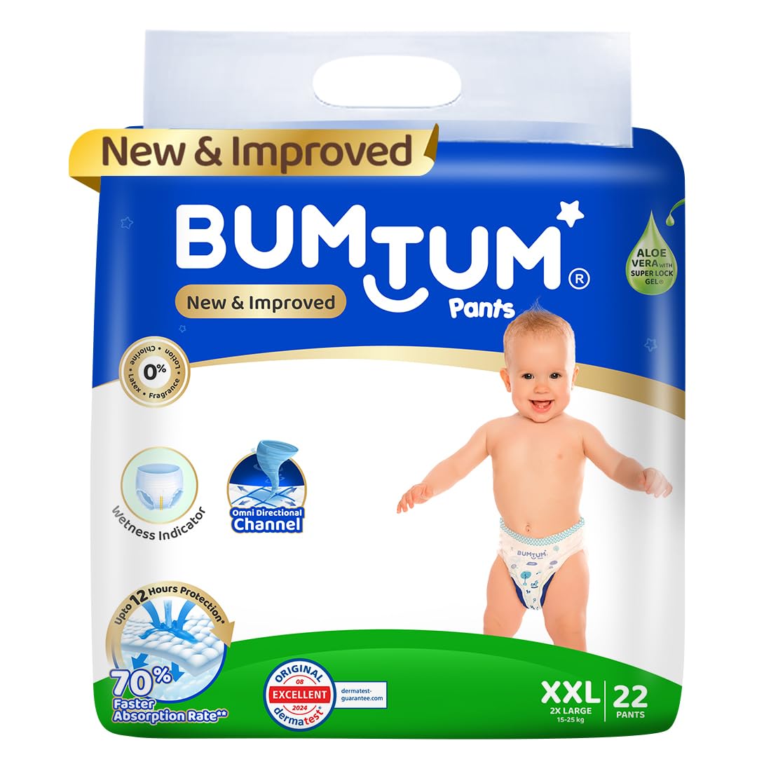 Bumtum Baby Diaper Pants, XX-Large Size, Double Layer Leakage Protection Infused With Aloe Vera, Cottony Soft High Absorb Technology (Pack of 1, 22 Pcs. per pack)-picture-37