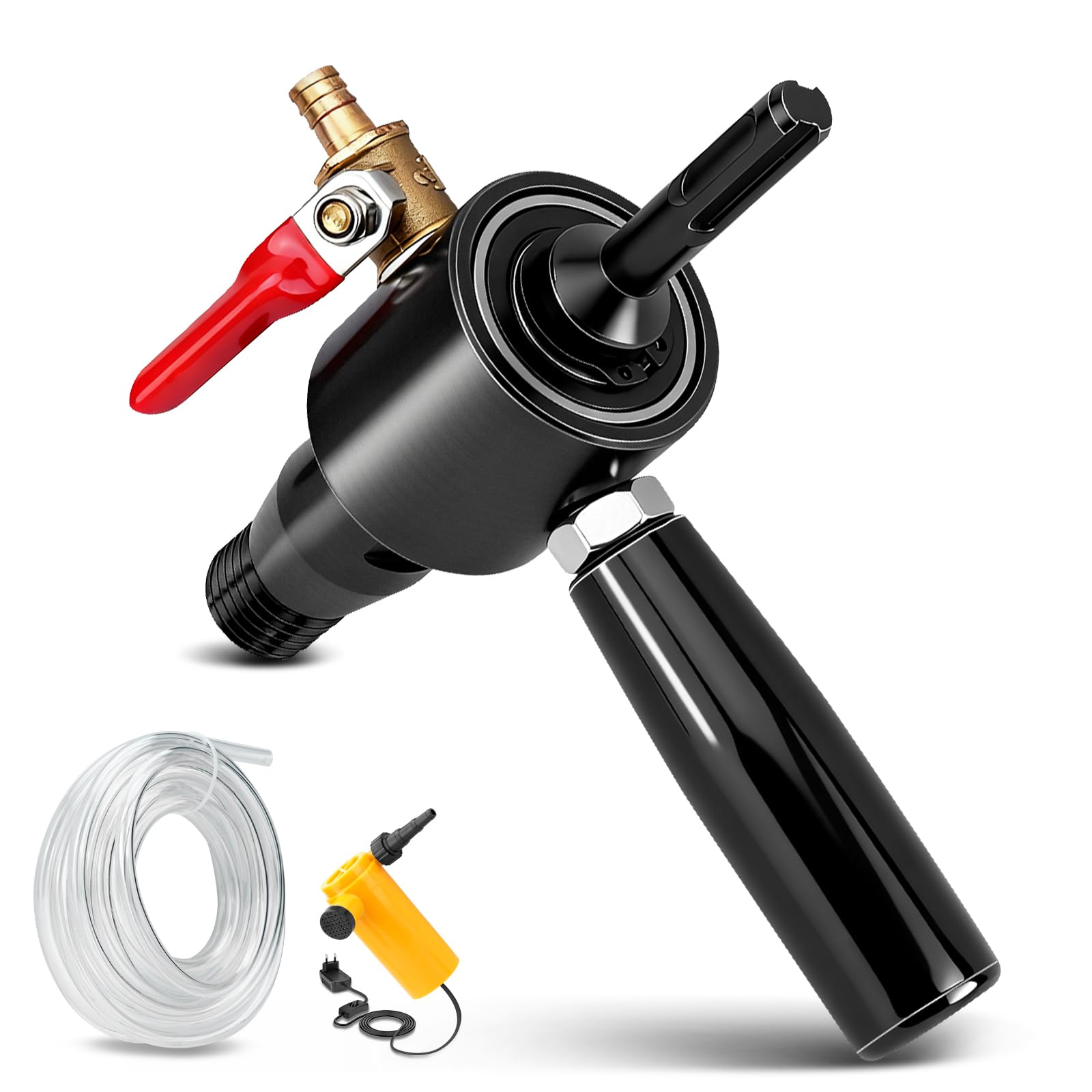 Adaptateur SDS PLUS avec conduite d'eau de 4 m + pompe à eau, adaptateur 1 1/4" UNC vers SDS Plus avec raccord d'eau de rinçage intégré, adaptateur de couronne de forage pour carotteuse, couronne de