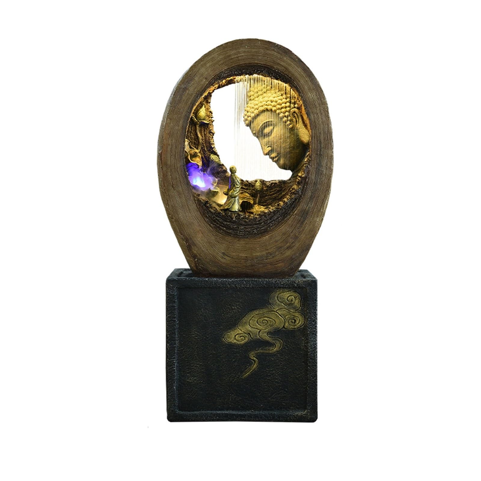 Indoor Floor Fountain Chinese-Style Buddha Fountain, Floor Standing Buddha Water Feature Fountain, Indoor Fountain Outdoor Large Garden Fountain for Deck, Home Patio, Porch, Yard Decor Water Fountain