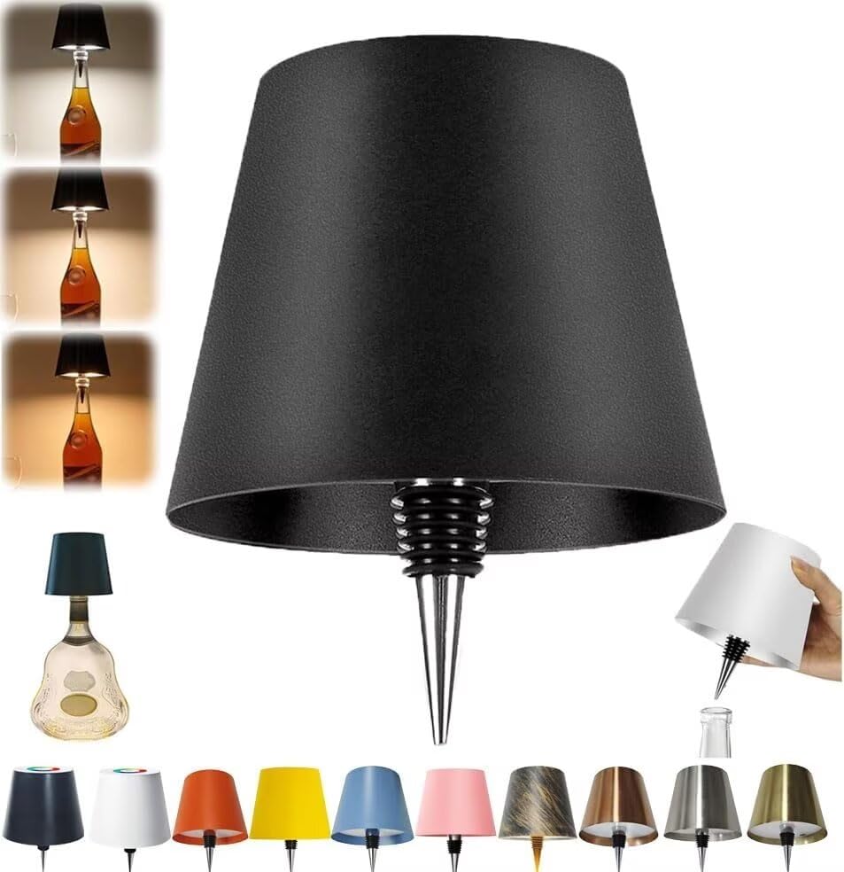 ARRITS Wireless Bottle Lamp, 3 Color Stepless Dimming Bottle Table Lamp, Rechargeable Wireless Wine Bottle Light, Touch Control Wine Bottle Lamp, Embed Portable Bottle Light for Parties, Bars (Black)