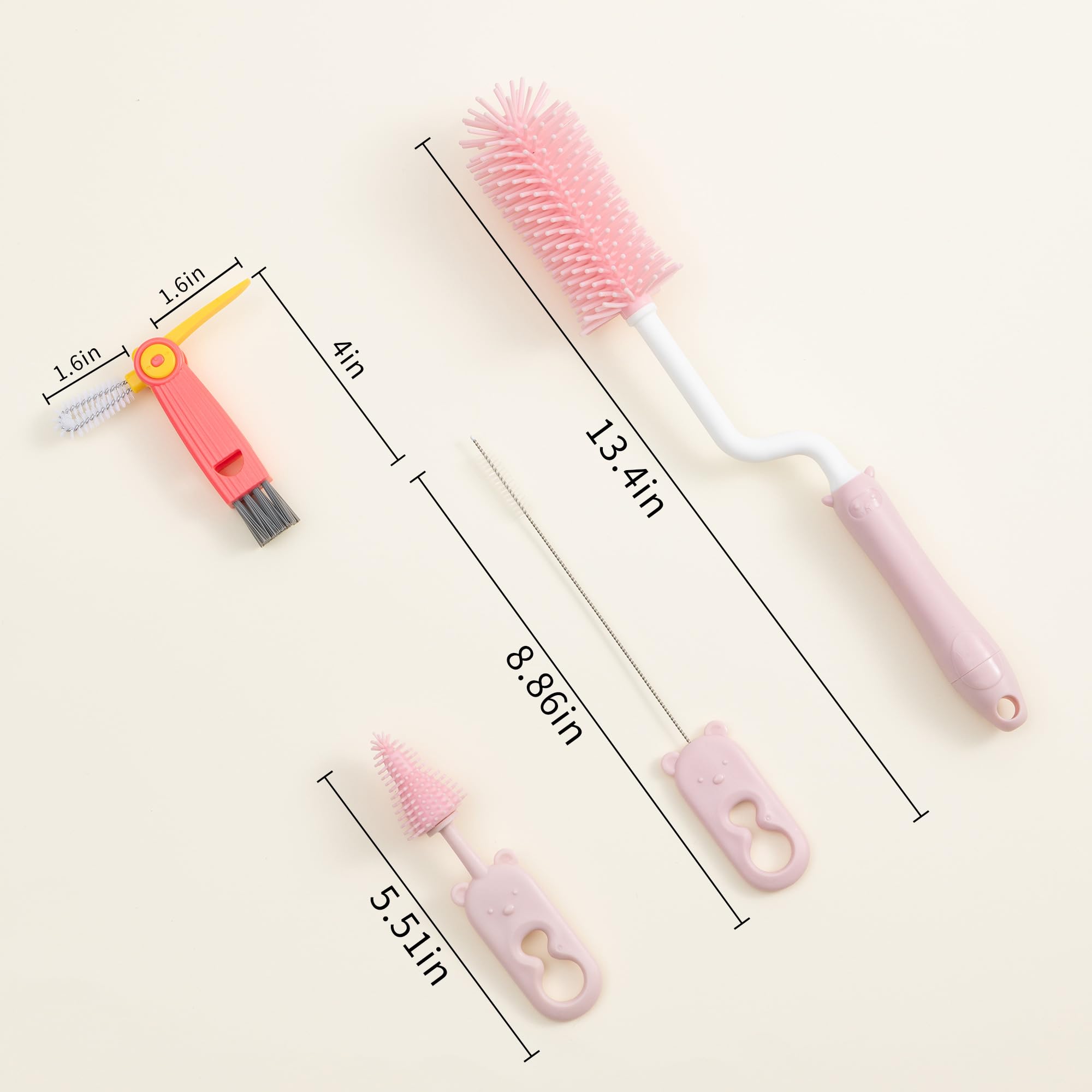 Chemimoso Cepillo giratorio de silicona para limpieza de biberones, 13.4 pulgadas de largo, limpiador de botellas de agua para biberones, botellas deportivas, jarrón, cristalería, (con un pequeño