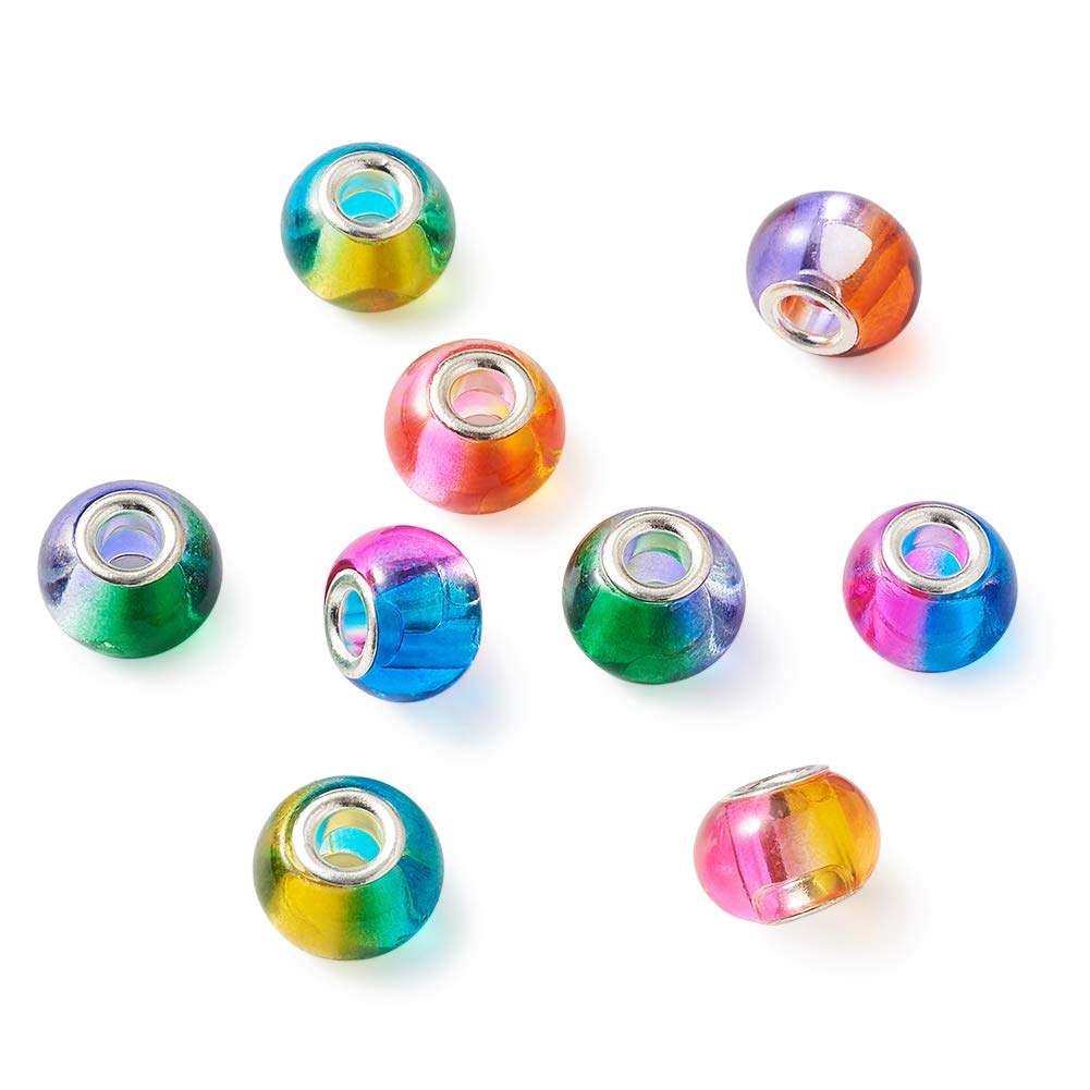 Craftdady 100Pcs Large Hole Glass European Spacer Beads 15x12mm Gradient Rainbow Mixed Colors Slide Charm Rondelle Beads for Snake Chain Bracelet Jewelry Making Hole: 5mm - Image 2