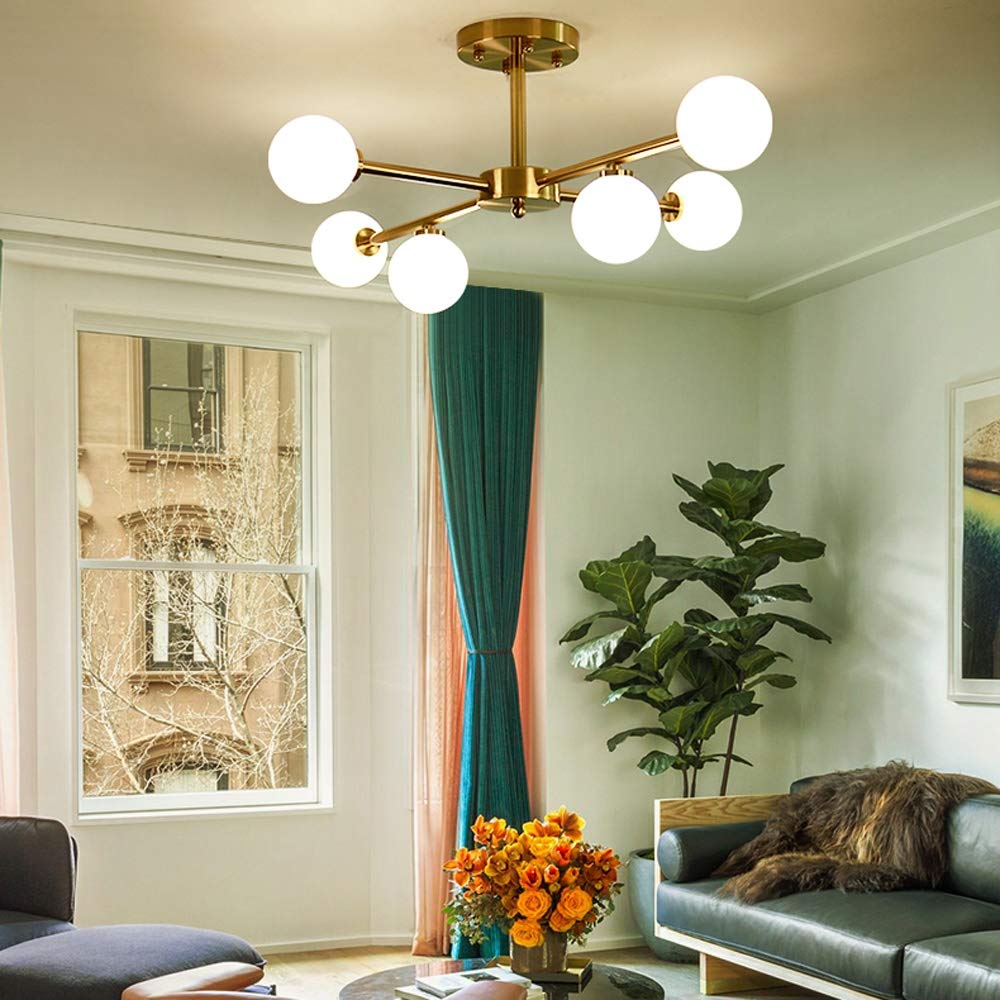 Lustre LED créative pour restaurant et salon avec globes blancs