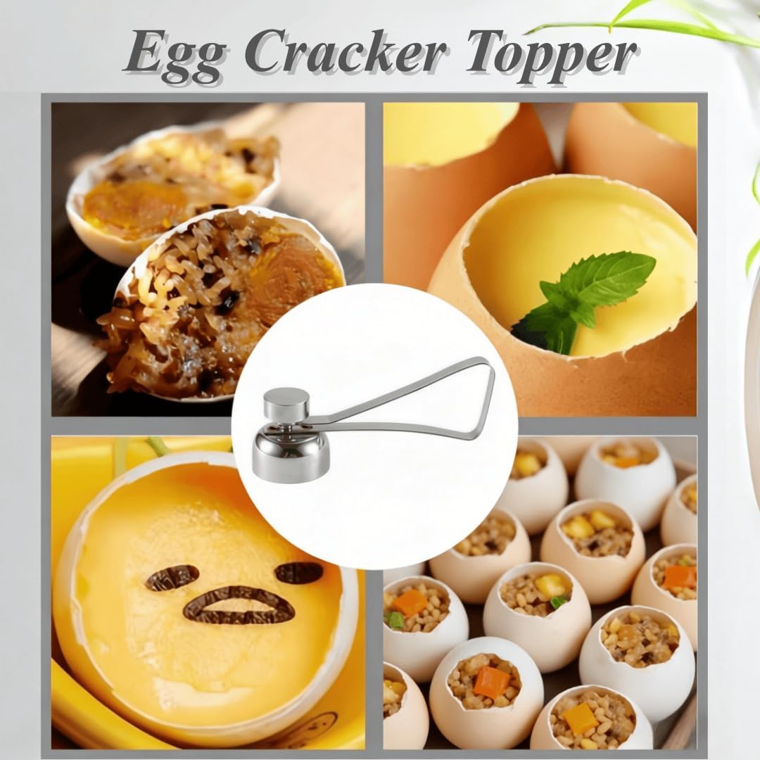 HeCotia Egg Cracker Topper - Stainless Steel Egg Shell Opener Easy to Use Egg Cutter Egg Opener Egg Separators with Ergonomic Design for Raw Soft Hard Boiled Egg