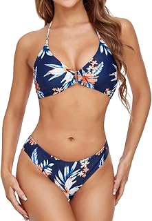 STKOOBQ Conjunto de biquíni feminino frente única anel de pescoço maiô de duas peças floral de verão roupa de banho sexy praia
