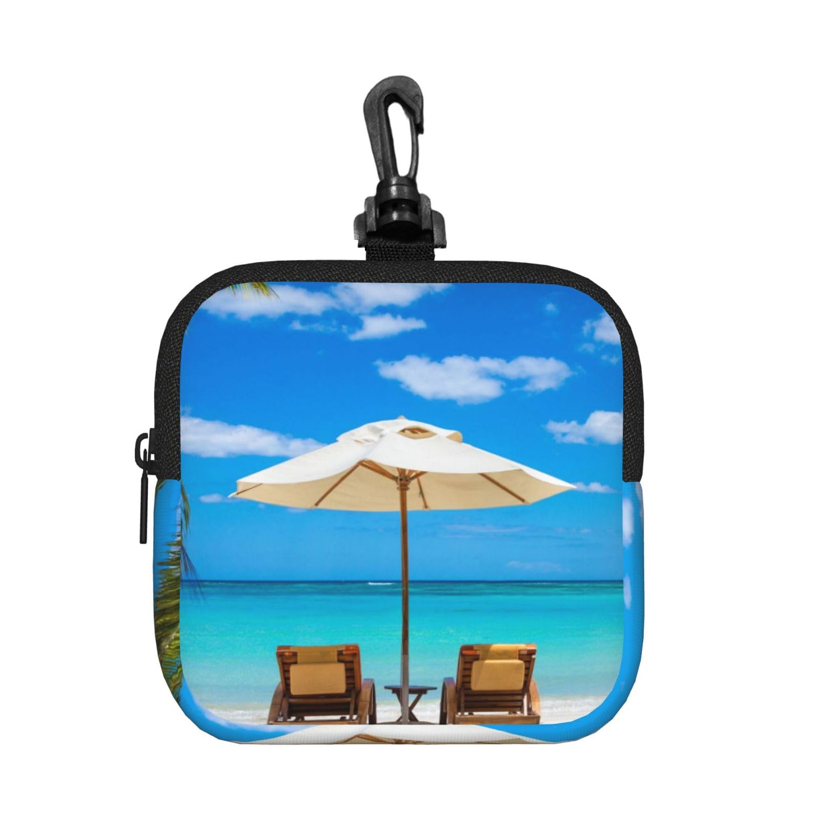 White Beach Tropical Sea Print Square Storage Bag Travel Toiletry Cosmetic Organizer Pouch Lightweight Reusable