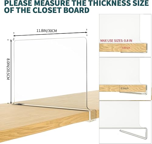 Miniatura 3 de Divisores de estantes para organización de armario, separadores de estantes de acrílico transparente para armarios, separadores de estantes de