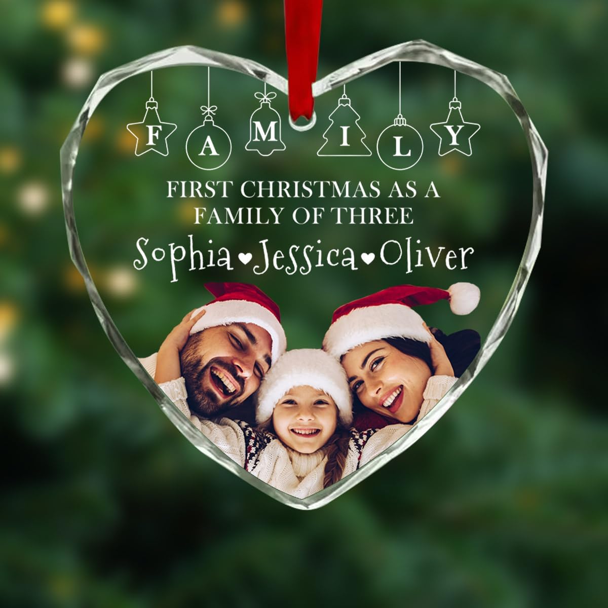 Custom Family Glass Ornament 2025 Personalized Name Photo Text Customized Xmas Tree Hanging Decorations for Christmas Tree Memorial Keepsake Gift for Family, Dad, Mom, Him, Her, Couple