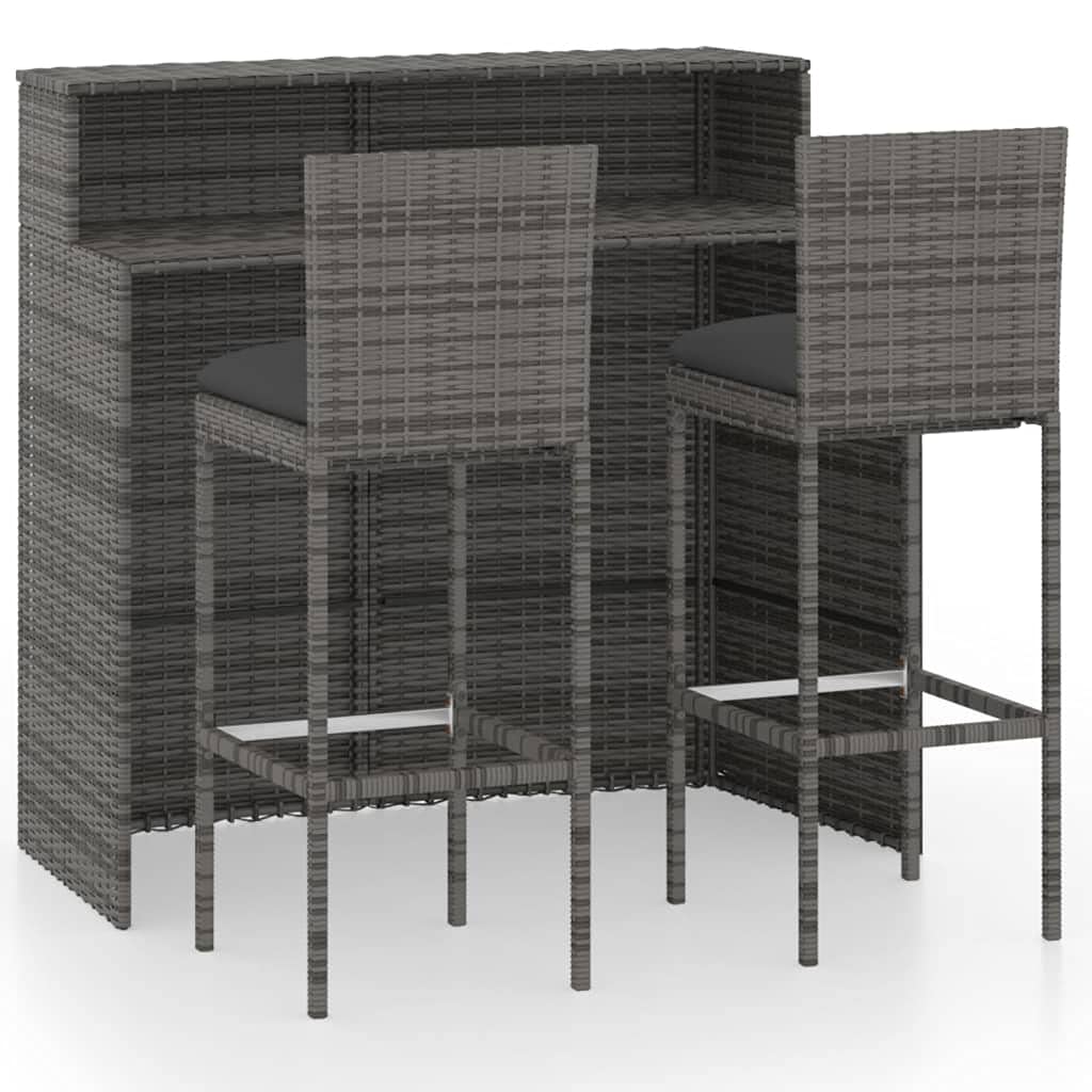 vidaXL Ensemble de Bar de Jardin avec Coussins 3 pcs Gris