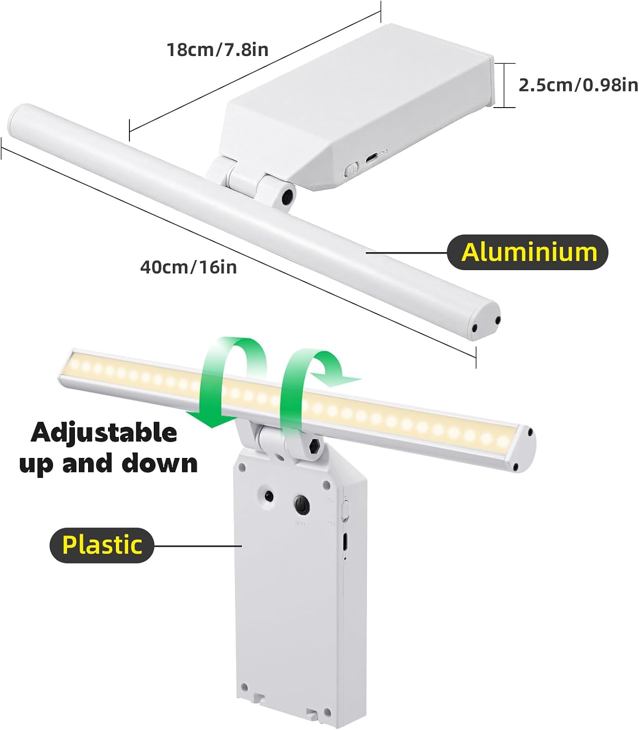 16" Picture Lights for Wall, 10000mAh Rechargeable Battery Operated Art Light with Remote, 300lm Bright Dimmable 3 Color Temps LED Wall Lights for Living Room, Bedroom, Hallway, White