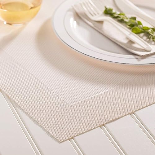 Miniatura 3 de Geneva Frame - Mantel individual tejido de vinilo blanco brillante, 16.0 x 12.0in, caja de 6 unidades