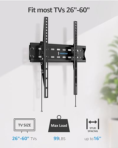 Miniatura 9 de MOUNTUP Soporte de pared para TV con certificación UL, soporte de TV inclinable para la mayoría de televisores planos/curvos LED LCD OLED de 26 a 60