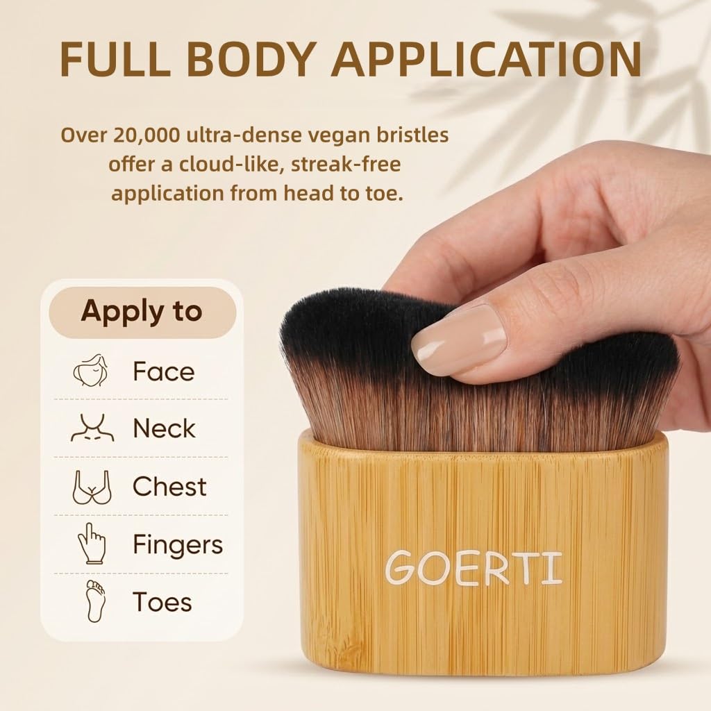 Large Self Tanner Brush GOERTI Blend & Blur Body Brush for Leg & Body Makeup Kabuki Foundation Applicator Streak-Free Blending for Self Tanner Lotion, Bronzer Powder, Liquid Foundation, Tanning Mousse