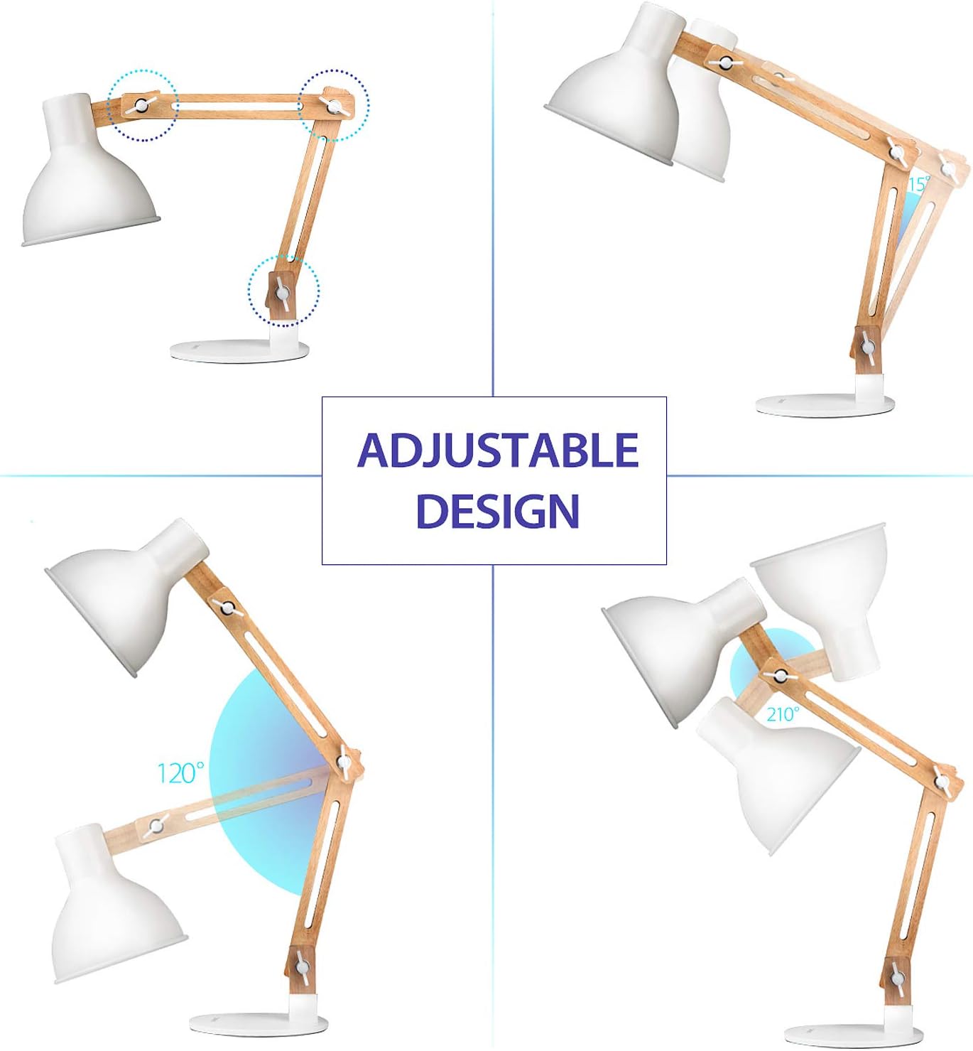 Tomons Swing Arm Desk Lamp, Wood LED Table Lamp, Reading Lights for Office, College Dorm, Living Room, Bedroom, Study, Bedside Nightstand Adjustable Lamp with 4W LED Bulb : Everything Else