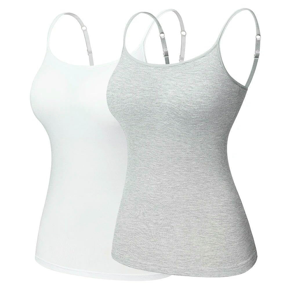 JCVBN - Canottiera da donna in cotone con reggiseno a mensola, spalline regolabili, confezione da 2/3 canottiere