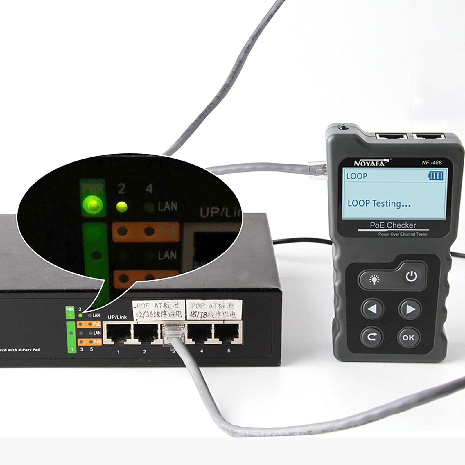 Comprobador Cable de Red Probador POE, CAT5 CAT6 comprobador de Cable LAN Tester RJ45 Ethernet Cable Tester Rastreador de Cables Probador Ethernet POE Prueba de PoE