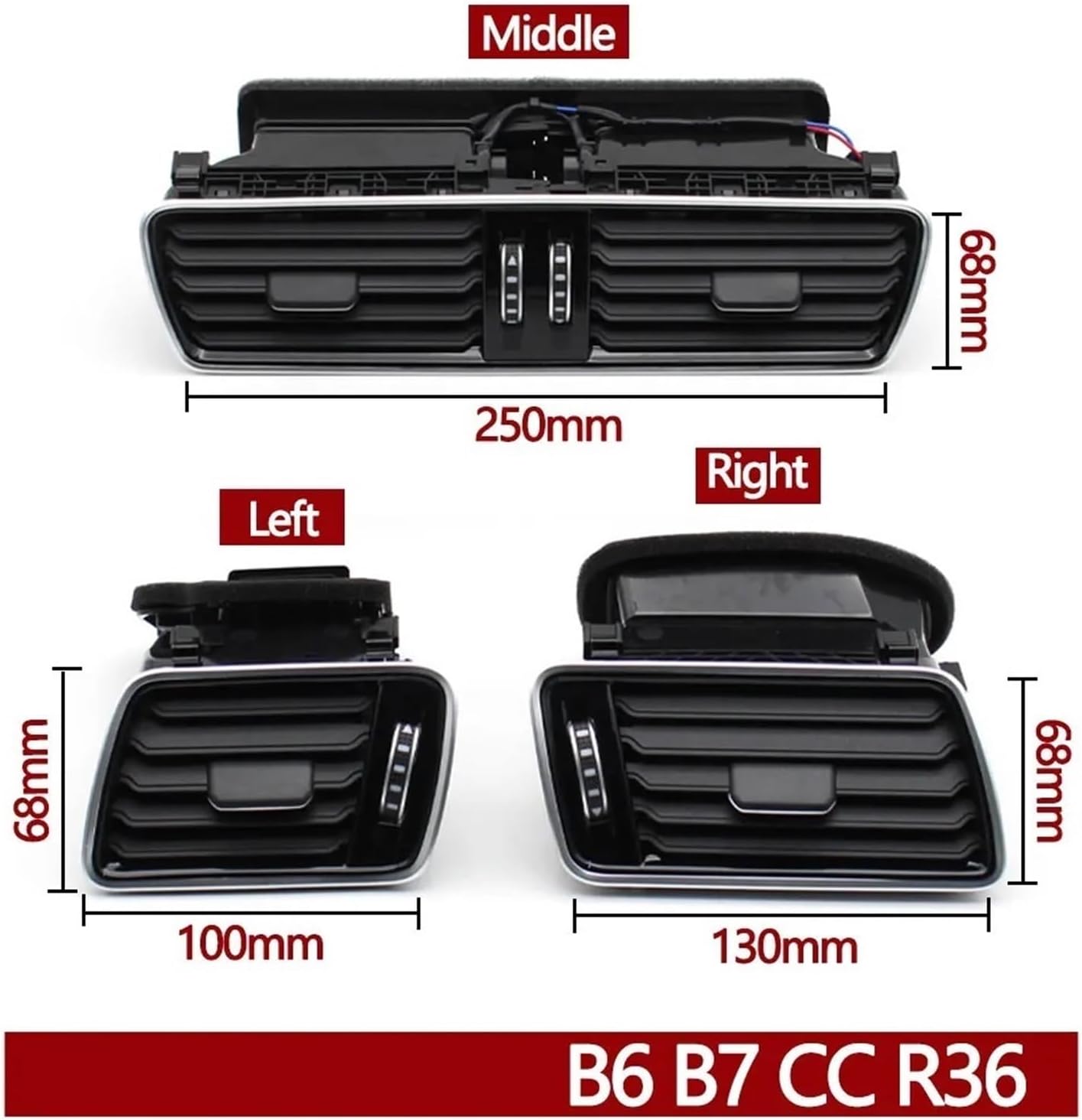 Car Front Dashboard Air Conditioning AC Vent Outlet Assembly Compatible For VW Passat B6 B7 CC R36 3AD819728 3AD819702 3AD819701(LHD 3pcs Set-Matte)