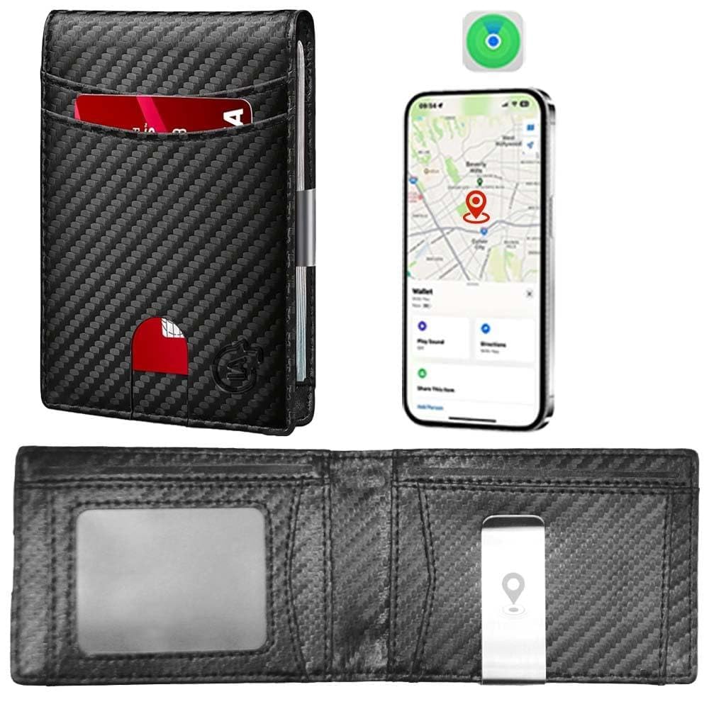 Smart Tracker Wallet for Men,Compatible with Android or Ios, Mens Wallet GPS Tracker Card Holder With Men Gift for Christmas. (Carbon Black) (Android