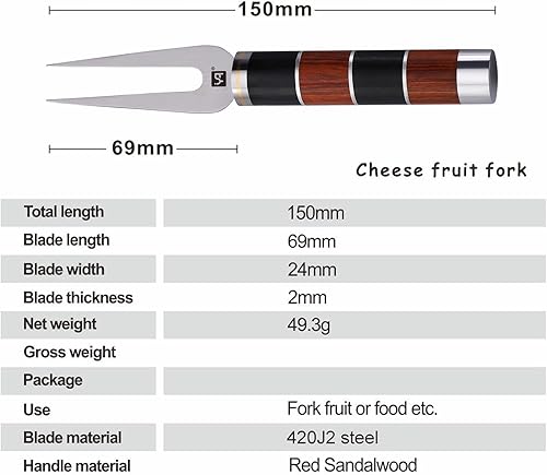 Miniatura 9 de Tenedor de queso prémium para tablas de embutidos, cuchillo multiusos de acero inoxidable para queso y frutas, ensalada de postres, mango de madera