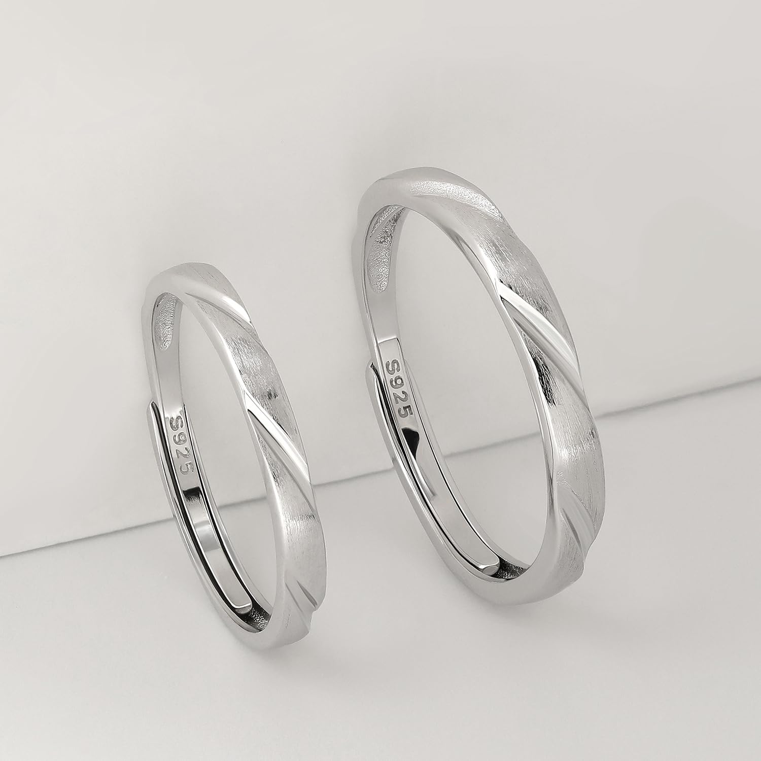 Meissa Alianzas de Plata Pareja Anillo de Compromiso y Boda Plata de ley 925 para Novios Hombres y Mujeres Adjustable Joyería Aniversario el Día de San Valentín (Juego de dos anillos)