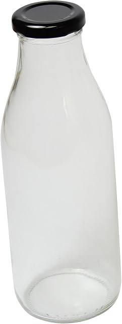 Clear Retro Glass Milk Bottle (Black Lid Included) 500ml
