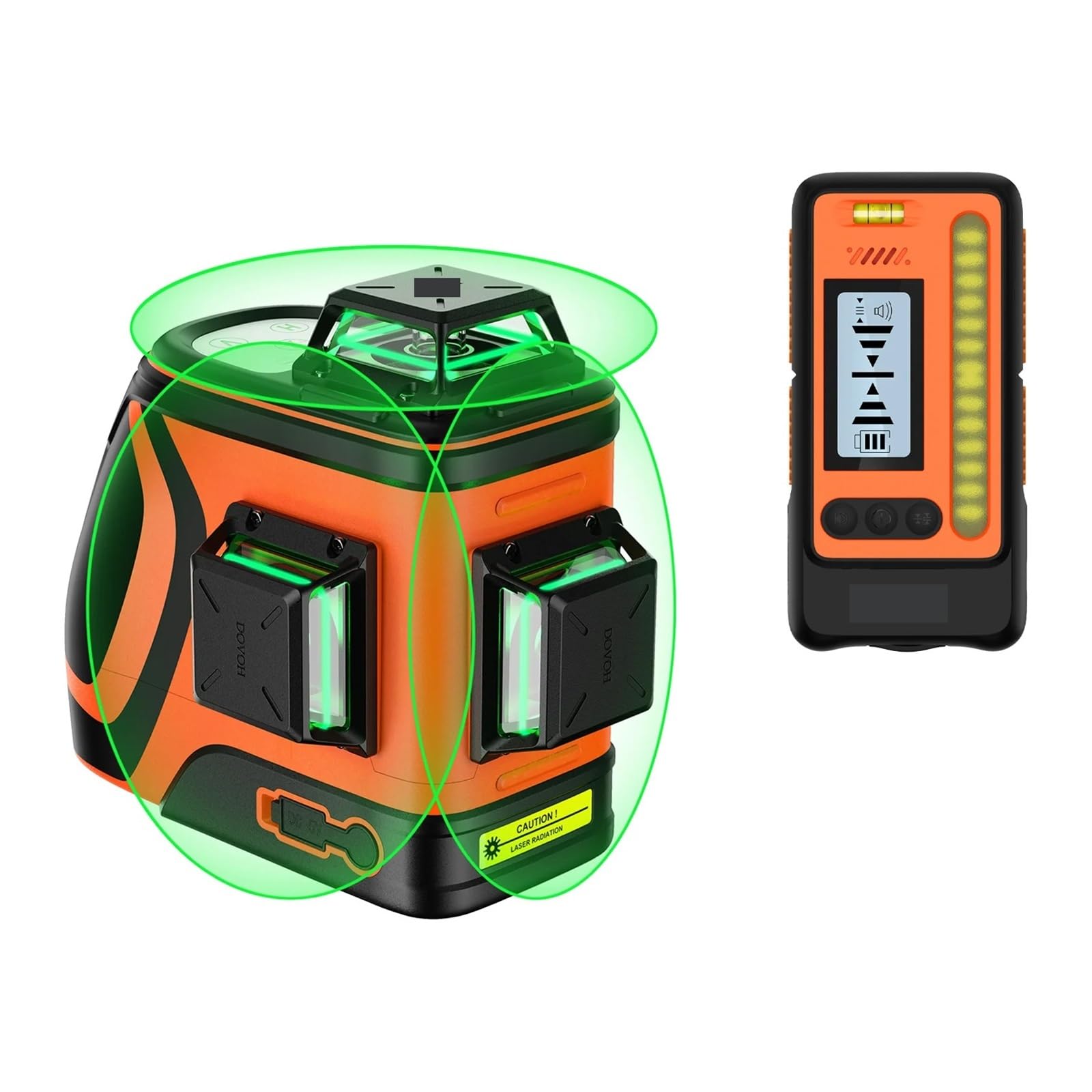 medidor de Distancia láser, Nivel Láser para Exteriores con Receptor, Autonivelación 360 De Alta Potencia 400 Pies Detector para Construcción Luz Solar,H3-360G-Kit