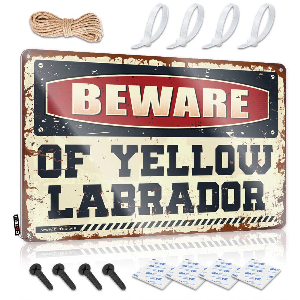 Fzfn Colour Decorations Country Kitchen Accessories Decor Nice Beware Of Yellow Labrador - Vintage Wall Decor For Campers(30X40cm)