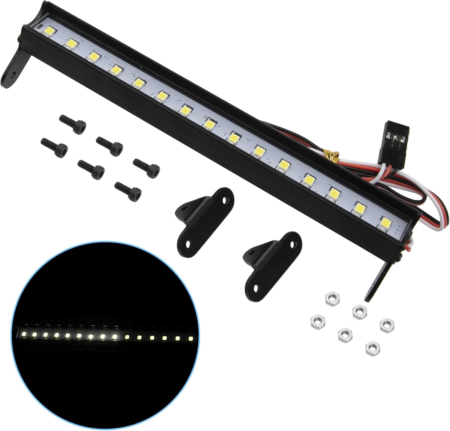 5.51" RC 15Led LED Light Bar Kit Roof Lamp Body Shell Roof Light Compatible with Traxxas TRX-4 SCX10 Wraith 90046 D90 SCX10 II CC01 Redcat Gen7 Gen8 1/10 RC Crawler Car Truck (White)