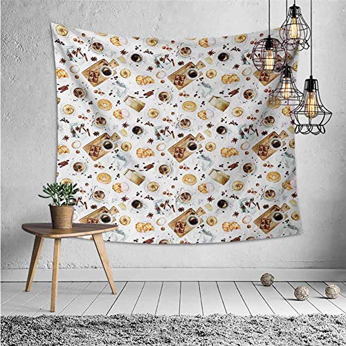 jecycleus Modern Hippie Tapestry Wall Hanging Lunch Table with Croissant Bagels Coffee Cheese