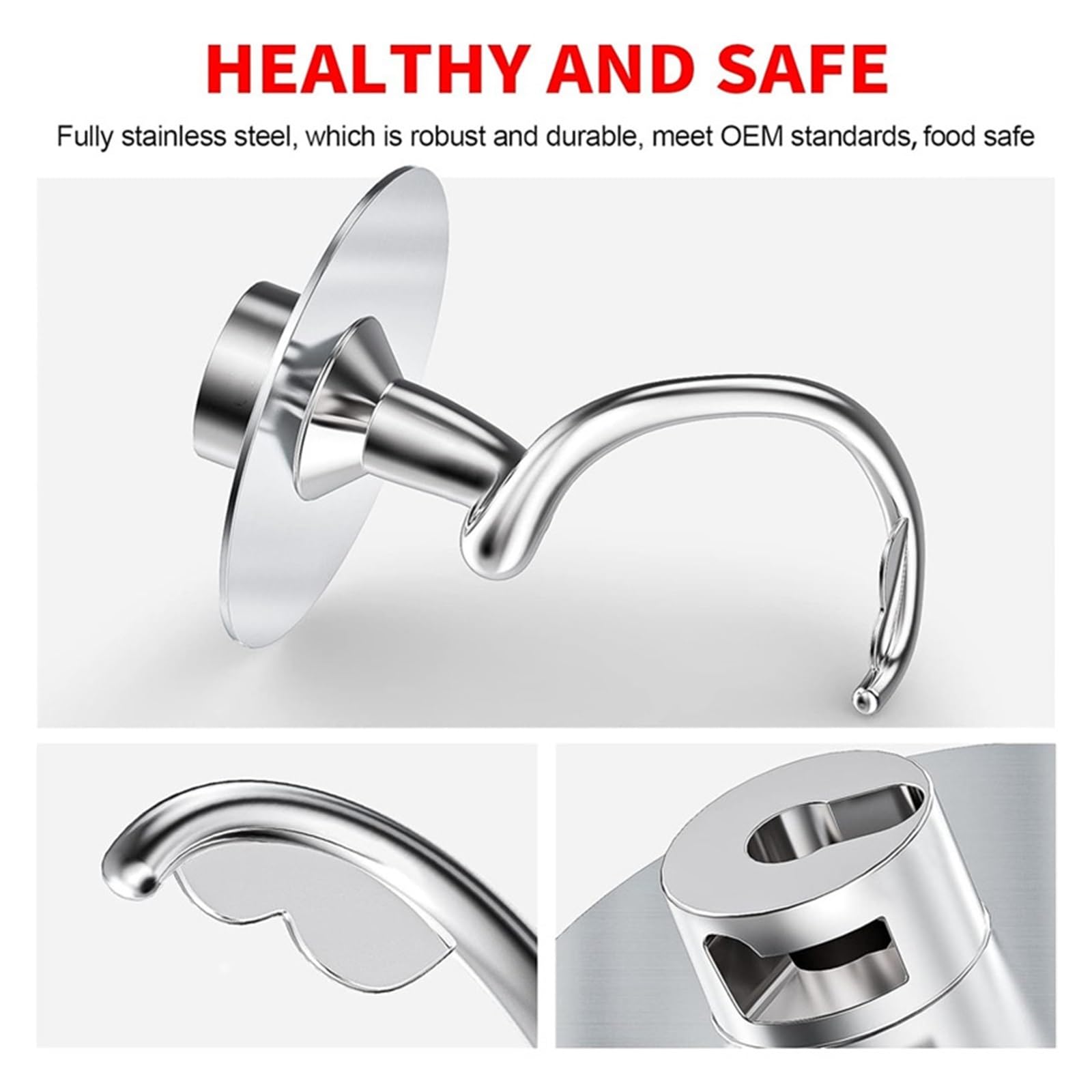 Genérico Compatible con Kitchenaid, Y48A Spiral Dough Hook 4.5-5QT