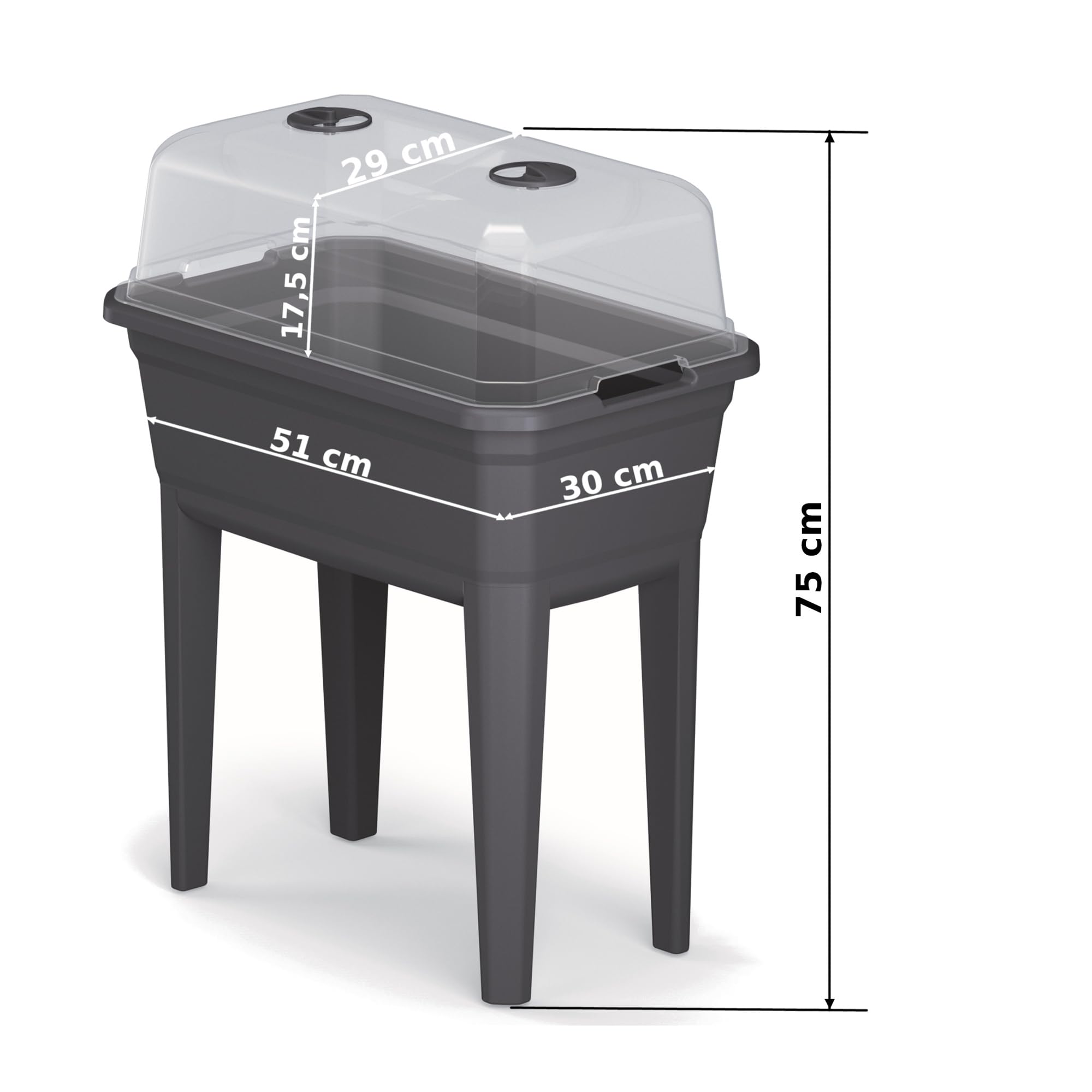 Set di 9 mini vasi per serra Planter antracite 59,6 x 75,3 cm + annaffiatoio giraffa piccolo 1,5 l + attrezzi da giardino, 7 attrezzi da giardinaggio, attrezzi da giardinaggio, fioriera con coperchio